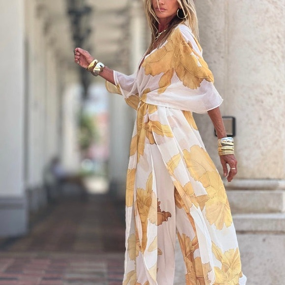 Ramona Larue Other - NWT - Ramona Larue Erte Kaftan - Gold Orchid - OS - New w/ Tags